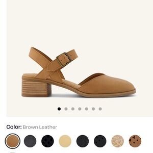 Toms Tan Leather Block Heel Slingback Mules